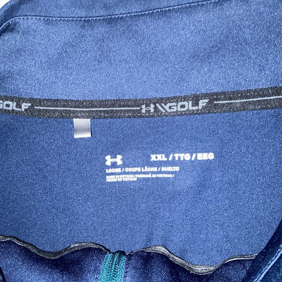 Under Armour Sweatshirt Men XXL Green Navy Pullover Quarter Zip Golf - Picture 2 of 9